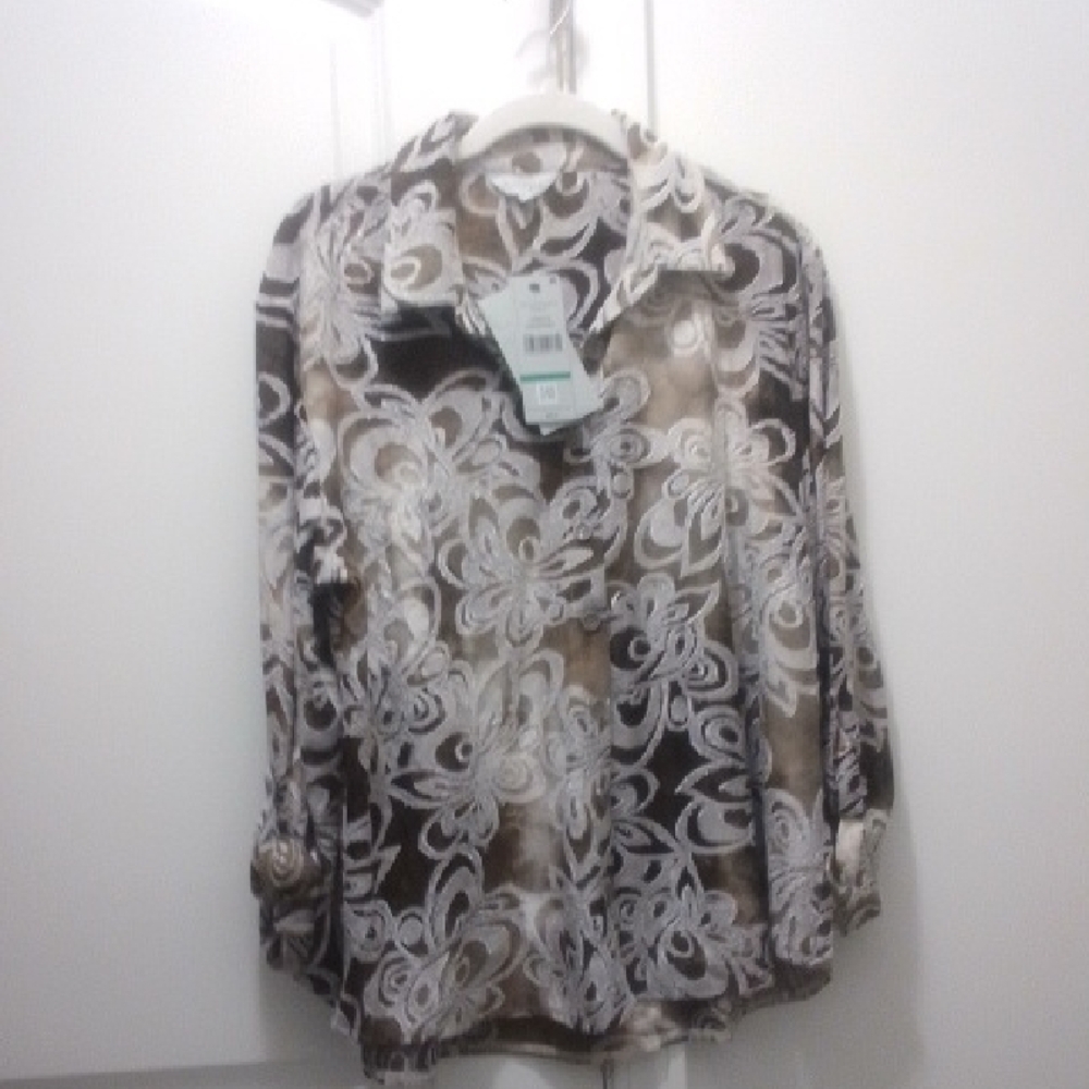 NWT Multiples Brown and White Floral Blouse